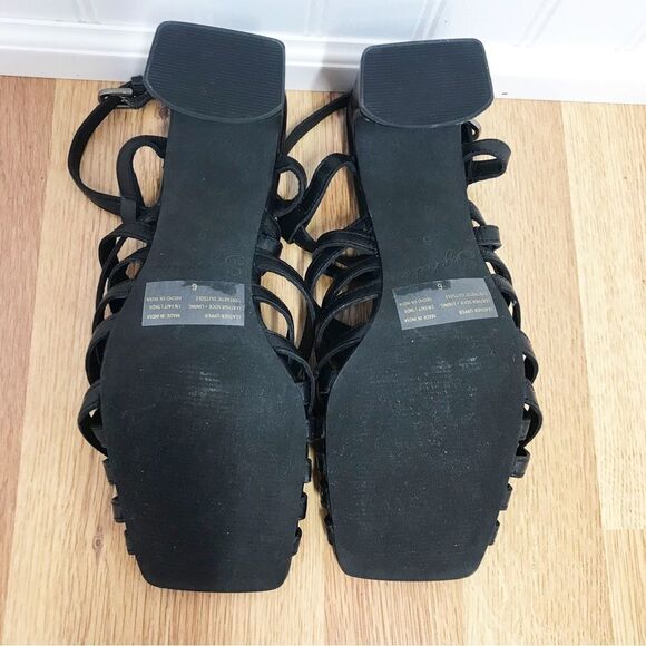 New SEYCHELLES Braided Black Leather Chunky Heel Sandal Strappy Woven‎ Size 6 - Picture 13 of 15